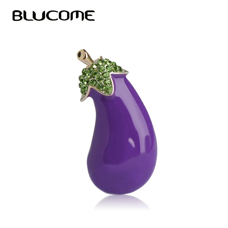 

Blucome Purple Plant Vegetables Eggplant Brooch Gold-color Alloy Enamel Brooches For Suit Scarf Collar Accessories Clips Jewelry