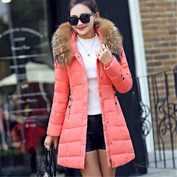 

AILOOGE Womens Winter Jacket Natural Fluffy Fur Collar Female Coat Hooded Duck Down Parkas Slim Warm Women Jackets and Coats