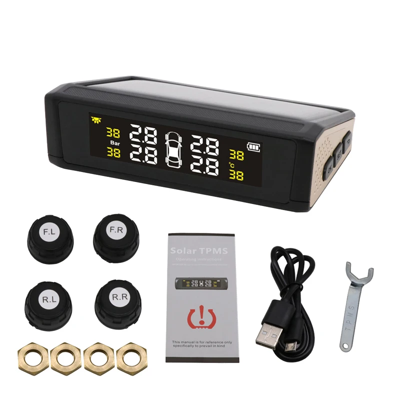 Solar Energy Smart Car TPMS Tire Pressure Monitoring System Digital LCD Display Auto Security Alarm Systems with Sensor package