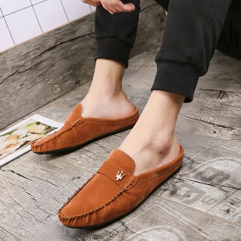 

Casual Footwear Men Youth Half Drag Comfortable Man Shoes Black Brown Breathable Fashion Shoes Brand Designer Half slippers