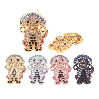 

2Pcs Micro Pave Colorful CZ Dog Beads Charm 24K Gold color plated pet dogs Charms Pendants Connector Animal Jewelry Accessories