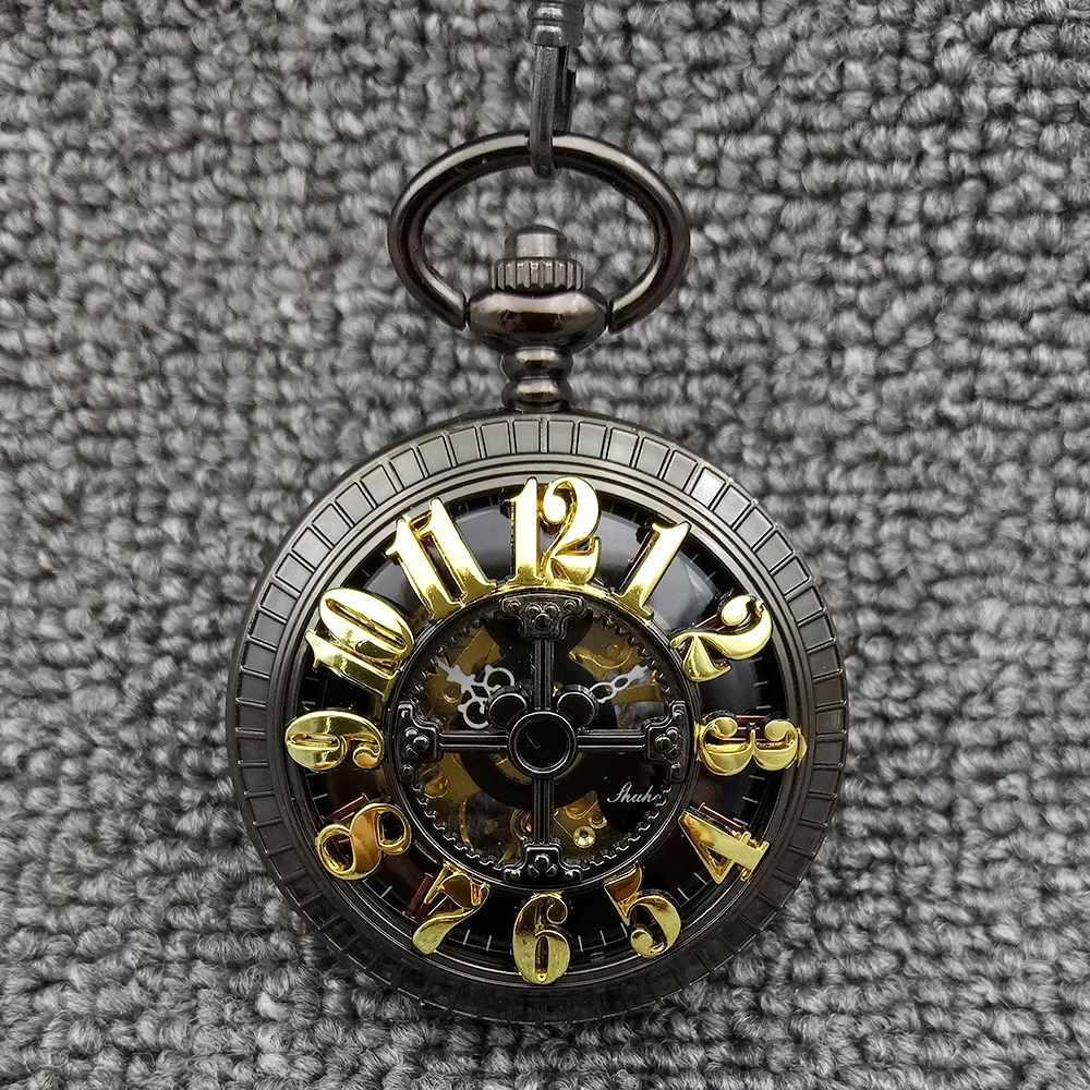 

Vintage Antique Pocket Watch Mechanical Hand Wind Men Women Watch Engraved Arabic Numbers Round Case Analog Steampunk Watch