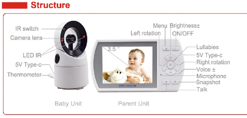 3.5 LCD Color Baby Monitor Video Nanny Security Camera Two Way Talk Temperature Monitoring (1)