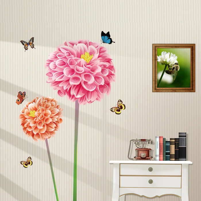 2 set 25*40 Inch DIY Flower Butterfly Wall Decals Removable PVC Wall