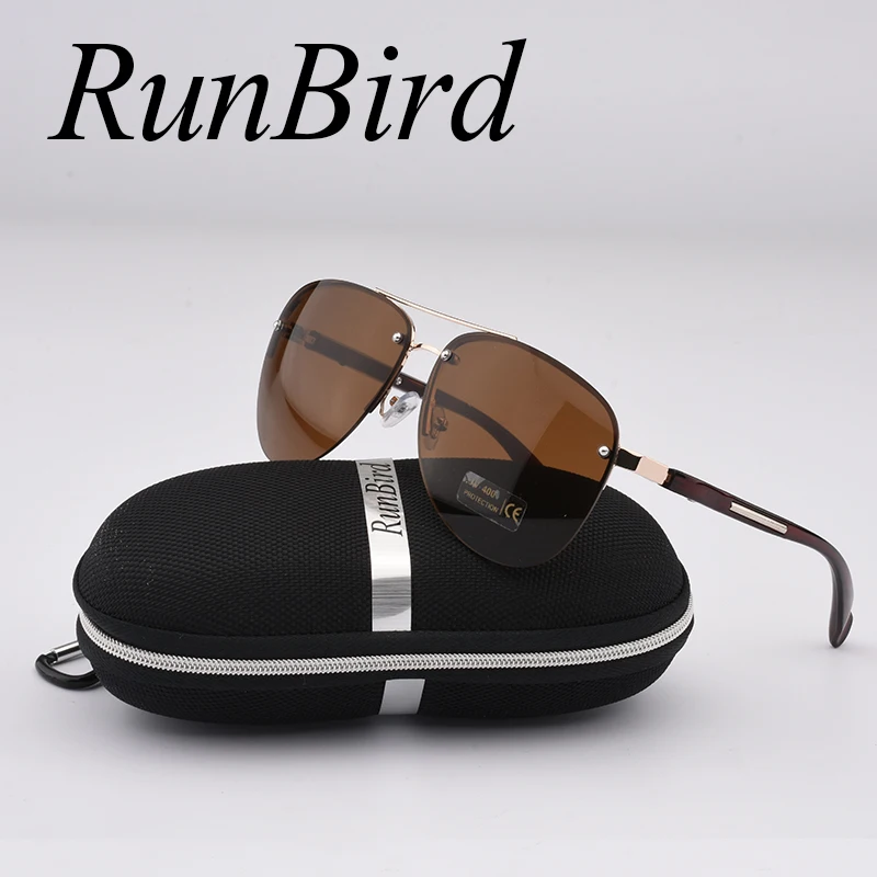 RunBird Модные женские солнцезащитные очки, популярные фирменные дизайнерские полуоправы, роскошные мужские классические солнцезащитные очки, чехол R045 - Цвет линз: Brown