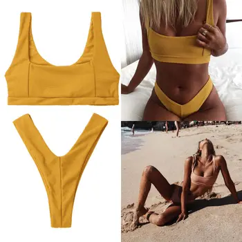 

2018 New Padded Wide Straps Bandeau Bikini Set Sexy Summer Women Swimwear Solid Swimsuits Bathing Suts Advanced Materials