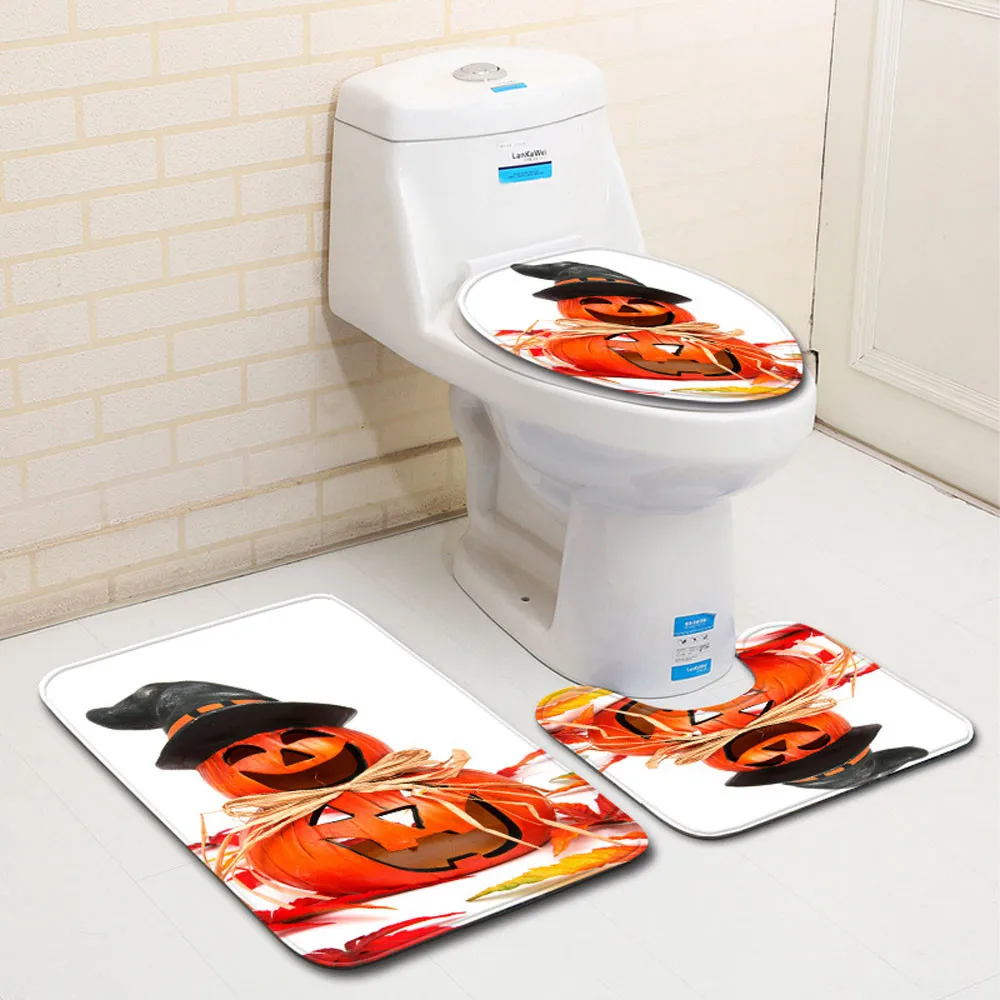 New Arrival 3pcs Happy Halloween Toilet Foot Pad Seat Cover Non Slip