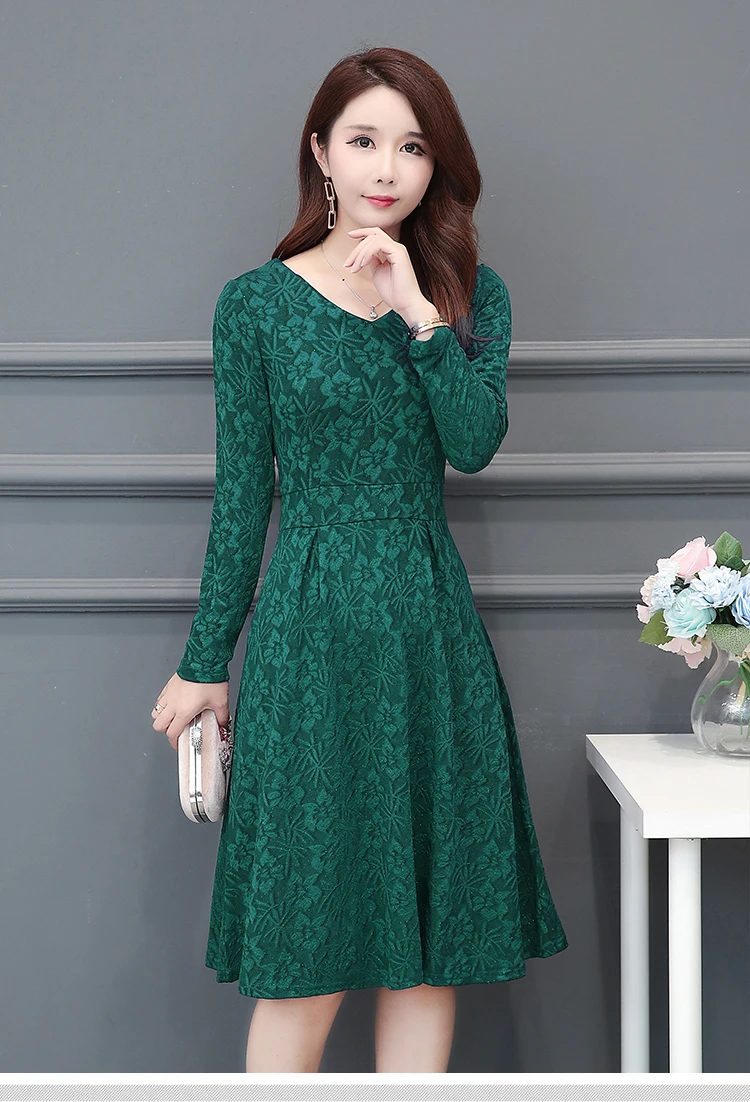 6016 Formal Dress Women Elegant Autumn Winter Plus Size 5XL A-line Women Dress Long Sleeve Casual Vintage Mom Dress Knee Length 2018 1