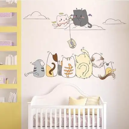 

80*115cm Lovely Cat Kids Room Decoration PVC Wall Sticker Cartoon Animal Baby Gift Nursery Wall Decals Adhesive Poster