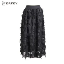 LERFEY фатиновые юбки женские черные летние повседневные юбки Эластичная элегантная плиссированная юбка с высокой талией Многослойная сетка вуаль длинные Saias