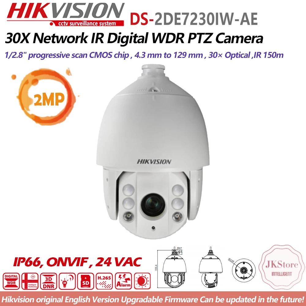 Hikvision PTZ ds-2de7230iw-ae английская версия 2mp 30x сети ИК Камера HD 1080 P 25fps Оптический зум 150 м