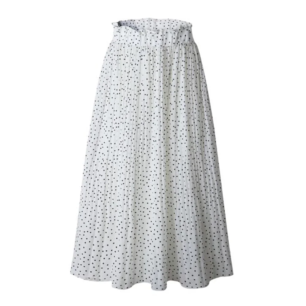 

Women's Skirt Elastic High Waist Vintage Polka Dot Office Work Skirt Casual Mid-Calf Spring Summer White Long Skirts Women Jupes