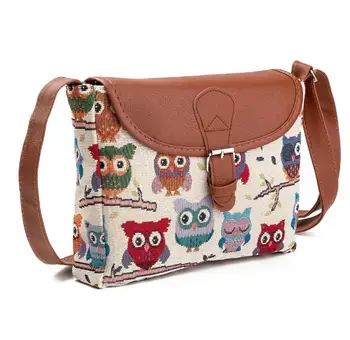 

High quality Summer Women Messenger Bags Flap Bag Lady Canvas Cartoon Owl Printed Crossbody Shoulder Bags Small Female Handbags