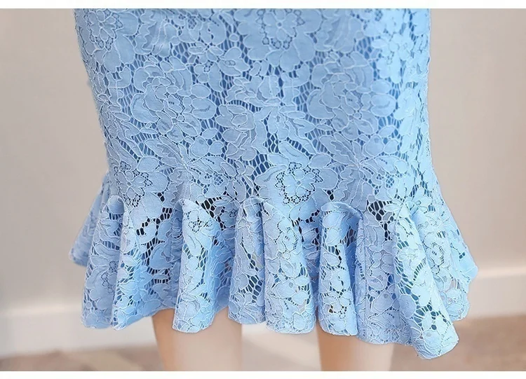 Для женщин Элегантный 3/4 рукавом Русалка повязки обтягивающая юбка-карандаш средней длины кружева платье с подкладкой(сине-белые черный