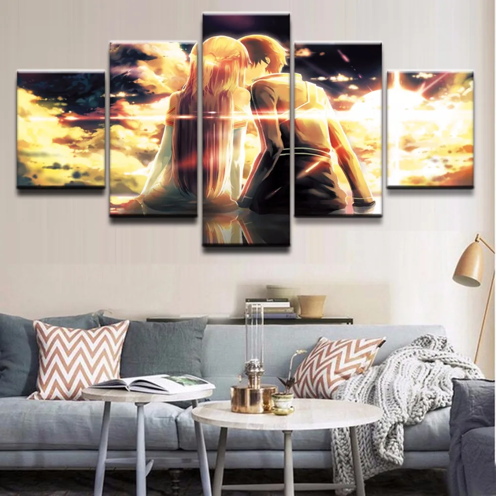 Poster-Paintings-Canvas-5-Pieces-Wall-Art-Anime-Sword-Art-Online-Prints-Pictures-Home-Decoration-Living