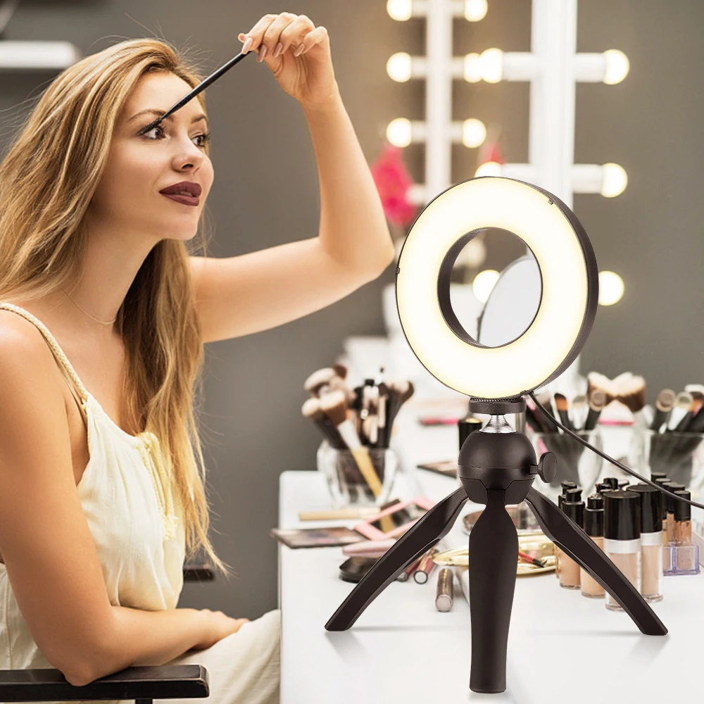 

Photography LED Selfie Ring Light 12CM Dimmable Camera Phone Ringlight With Table Tripods For Makeup Video Live Studio Maquillaj