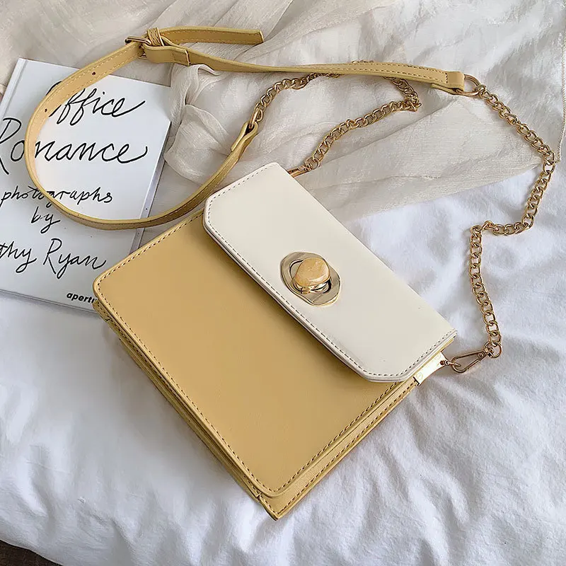 

High Quality Ladies Chain Bag 2019 Designer Luxury Bags for Women Simple Hit Color Square Bag Casual PU Leather Shoulder Bags