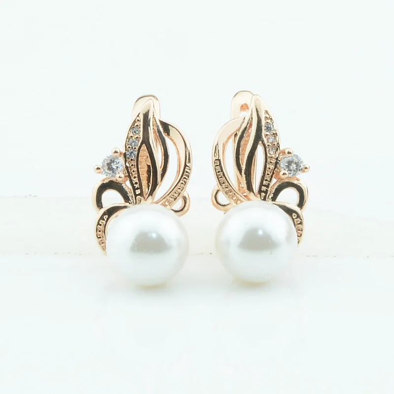 

3 Style Women Girls 585 Rose Gold Color Simulation Pearl Cubic Zircon Drop Earrings