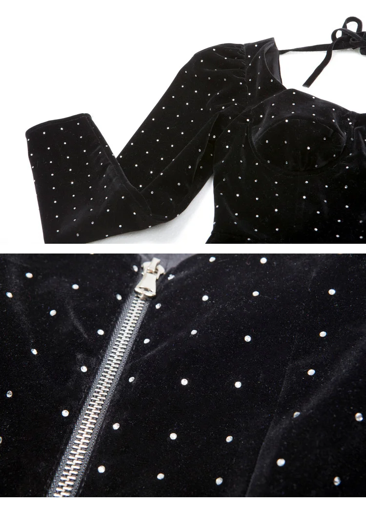 30-Винтаж 50 s бархатный квадратный воротник с пышными рукавами блуза с оборками в черном плюс размер Блузка корейский стиль blusas горный хрусталь деталь