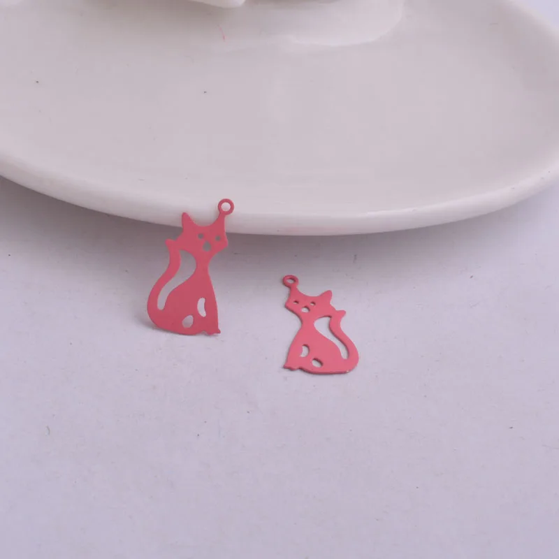 50 шт. Ac7850 латунные плоские кошки Подвески милые животные кошка Estampe кулон - Окраска металла: deep pink