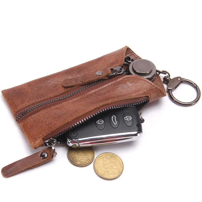 

QXMINGJIA Men Short Key Holder Luxury Brand Zipper Business Pocket purse purses Wallet Thin slim Genuine Card Coin Money Holders