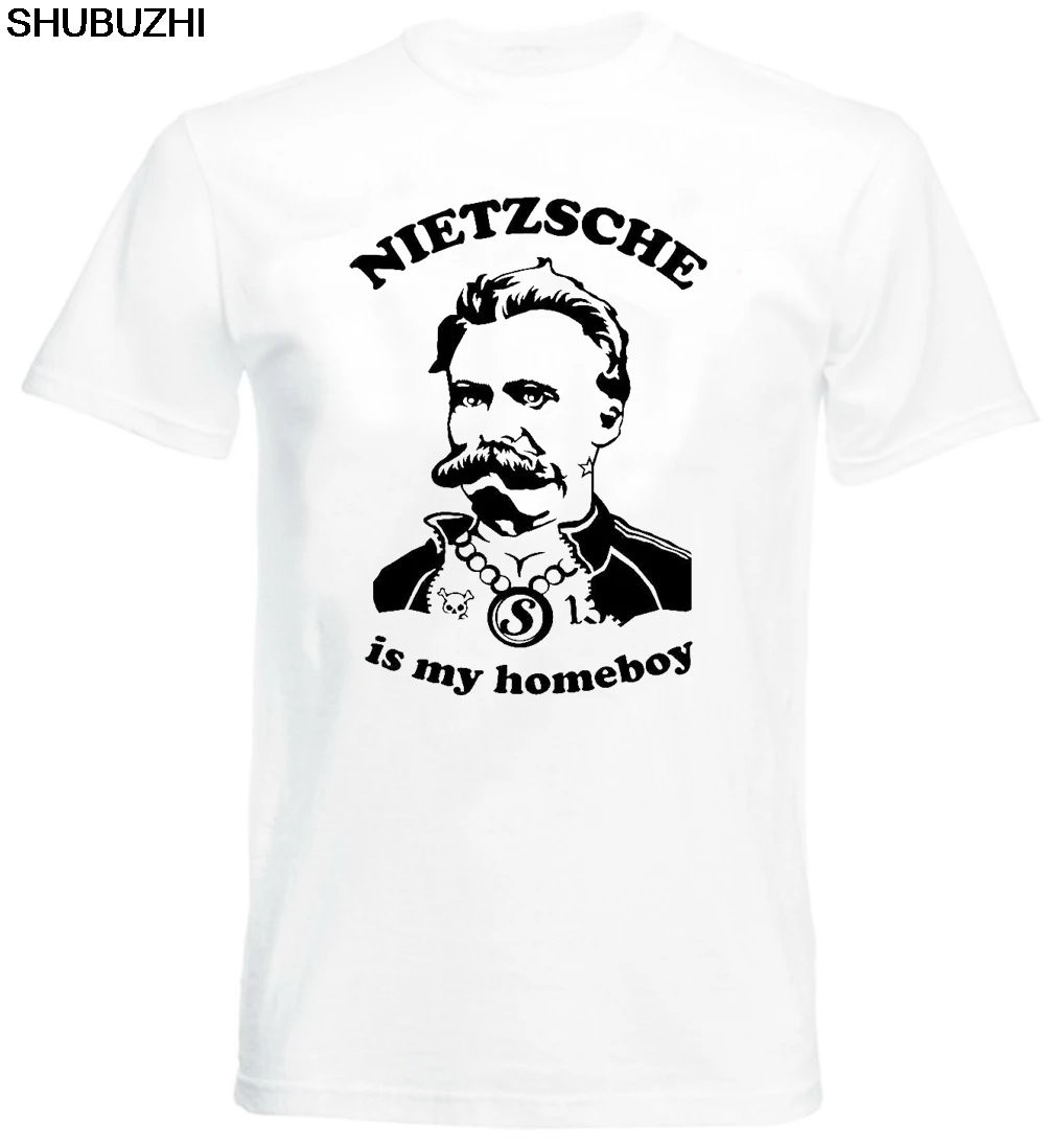 

Nietzsche Is My Homeboy T-Shirt Philosophy Geek Funny Quote Plato Freud Marx cotton Fashion 100% Cotton Slim Fit Top