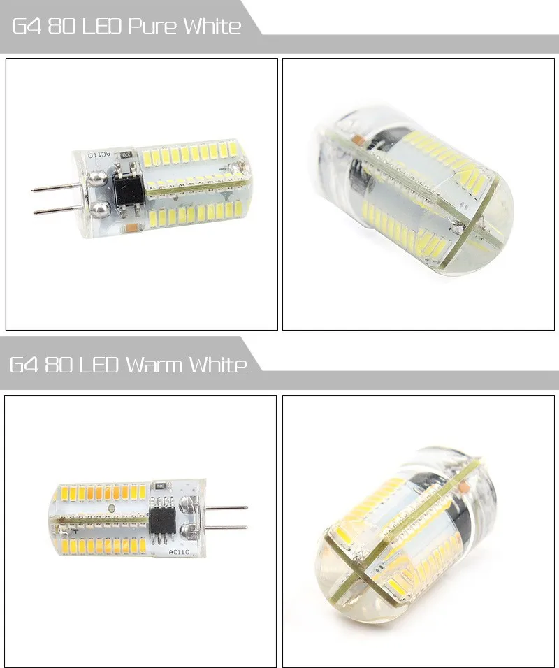220 В/110 В SMD 3014 G4 80 светодиодный s светодиодный ламповый светильник, теплый белый/белый SMD 3014 Силиконовый Ламповый светильник с регулируемой яркостью, 2 шт./лот