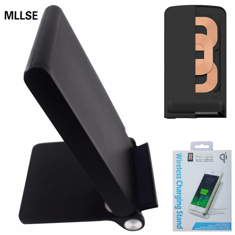 

Universal 3 Three Coils Qi Wireless Charger Folding Charging Stand Pad For Samsung S9 S8 Plus S7 S6 Edge+Note 5 8 For iPhone X 8