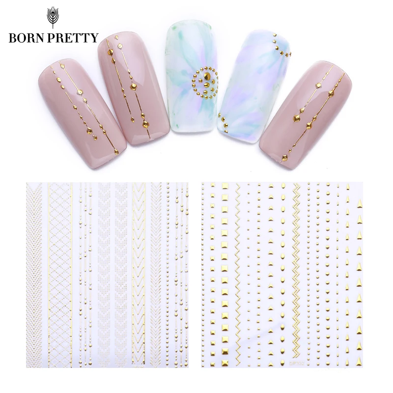 

Geometric Gold 3D Nail Sticker Moon Star Patterns Stripes Wave Line Adhesive Sticker DIY Nail Art Decoration
