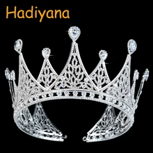 Hadiyana, большие Потрясающие хрустальные Свадебные короны, стразы, обычная королевская свадебная диадема, короны для королевы, для театрализованных вечеринок, выпускного бала, BC3192