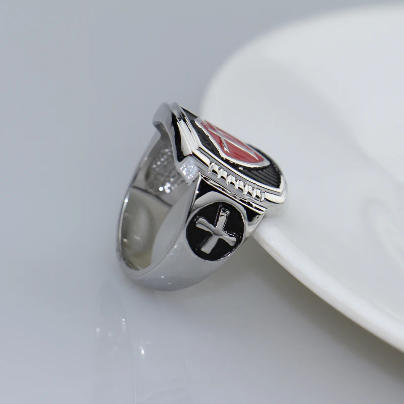 Red Black Enamel Ring Gamer Knights Templar Silver Wedding Band Ring Stainless Steel Cross Couple Rings Men Fashion Jewelry Gift