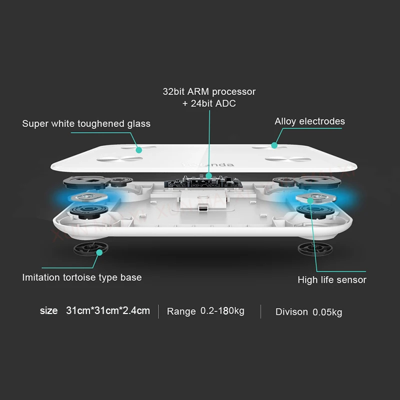 Горячие Yolanda Pre mi um баланс ванная комната Смарт весы Bluetooth вес тела Жир напольная