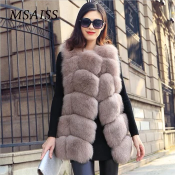 

MSAISS Winter 2017 Female Fur Waistcoat Winter Warm Faux Fox Fur Vest O-Neck Long Women Fur Coat Cardigan S-3XL