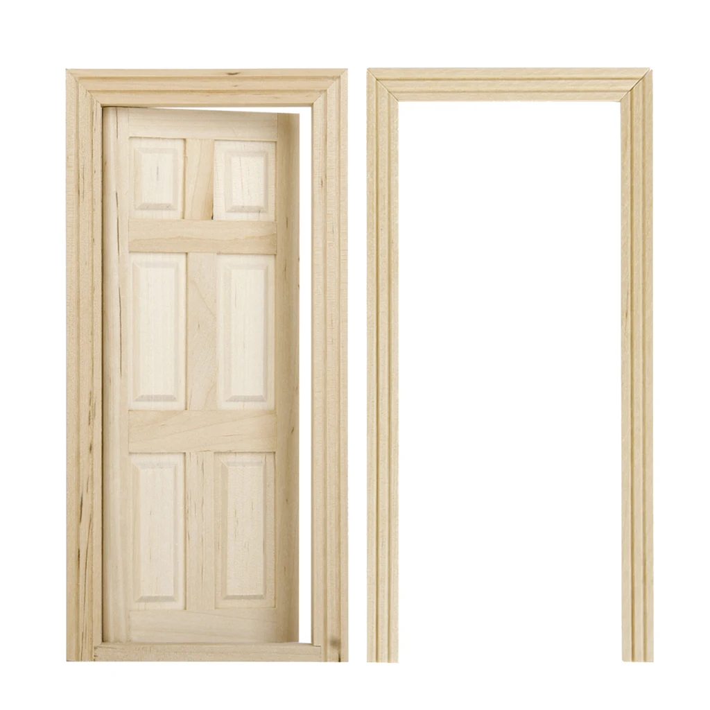 6-Panel Interior Wooden Door Frame Dolls House Miniature DIY Accessory 1:12 Scale