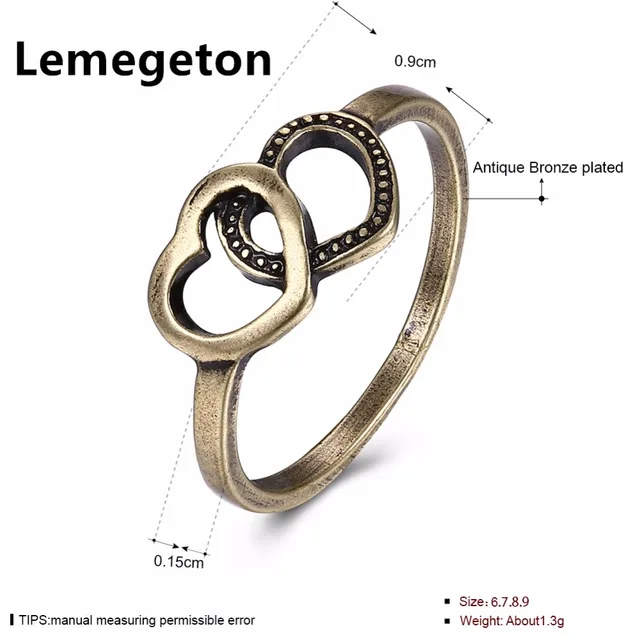 Lemegeton Double Hearts Engagement Rings Personalized Jewelry For Women Love Simple Vintage Style Lemegeton Double Hearts Engagement Rings Personalized Jewelry For Women Love Simple Vintage Style