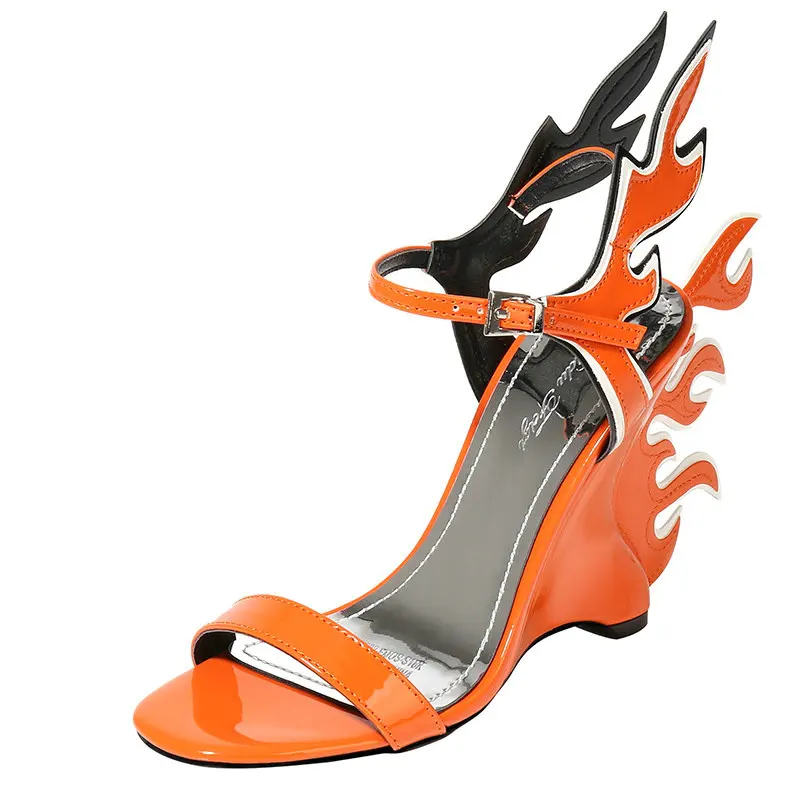 Женские босоножки на танкетке; босоножки на высоком каблуке; повседневная обувь; женские сандалии-гладиаторы; новейший оранжевый; крылья пламени