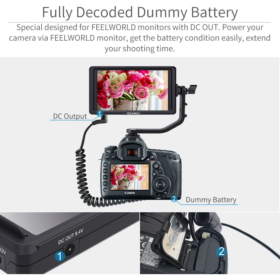 Canon - FEELWORLD｜フィールワールド 5” バッテリー付き Feelworld f5 ma5 f6 LP-E6ダミーバッテリーcanoneos 5ds、5ds r