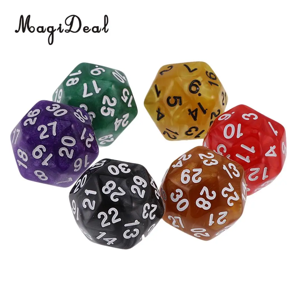 MagiDeal Hot Sale 12Piece Acrylic D30 D24 Polyhedral Dice Dies for D&D TRPG Party Board Game Toy Pearl