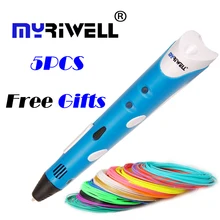 Оригинальный myriwell 3D печати pen1.75mm ABS Smart 3D рисунок ручки + бесплатная нити + прозрачный ПК мягкая доска для рисования 5 бесплатные подарки