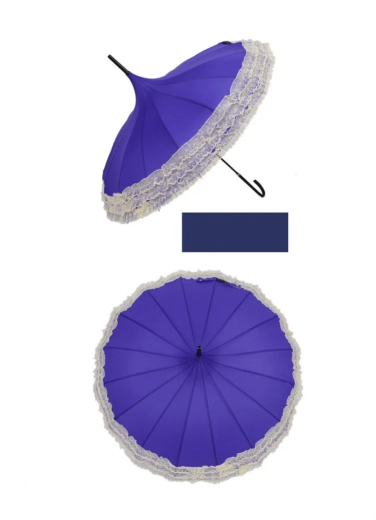 Женский модный кружевной зонтик-пагода с 16 ребрами, зонтик принцессы с длинной ручкой, ветрозащитный солнечный и дождливый зонтик, лучший подарок