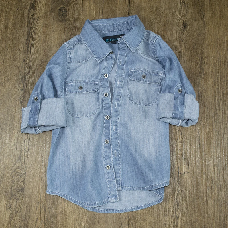 4-2New Year Boys Denim Shirts Blouse Kids Jeans Tops Long Sleeve Cowboy Cotton Pocket