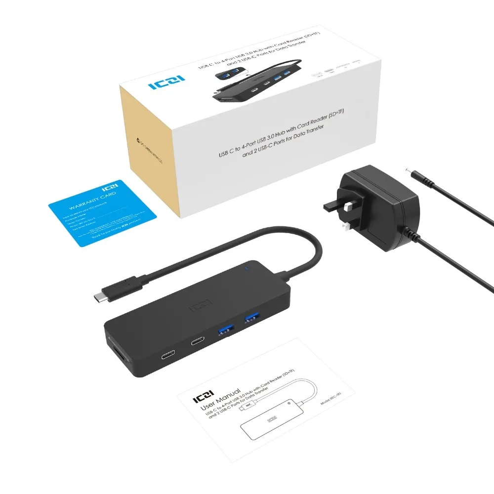 ICZI 8 в 1 USB C концентратор type C до 4 * USB 3,0 + SD/TF кард-ридер + 2 * USB C порт для передачи данных с блоком питания для ноутбука Macbook Pro