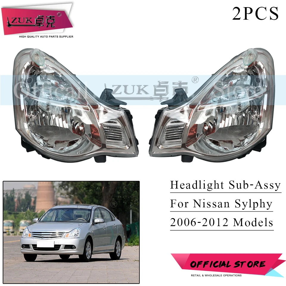 

ZUK 2PCS For NISSAN Sylphy Front Head Lamp Headlight Year 2006 2007 2008 2009 2010 2011 2012 Halogen Yellow/White Signal Lamp