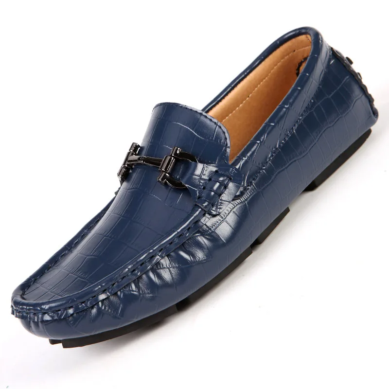 Мужская обувь летние дышащие Повседневное мужские туфли Лоферы слипоны Для мужчин автомобиля обувь Gommino для вождения обувь Для мужчин s лодочные Мокасины белого цвета - Цвет: WDE-1886-Blue