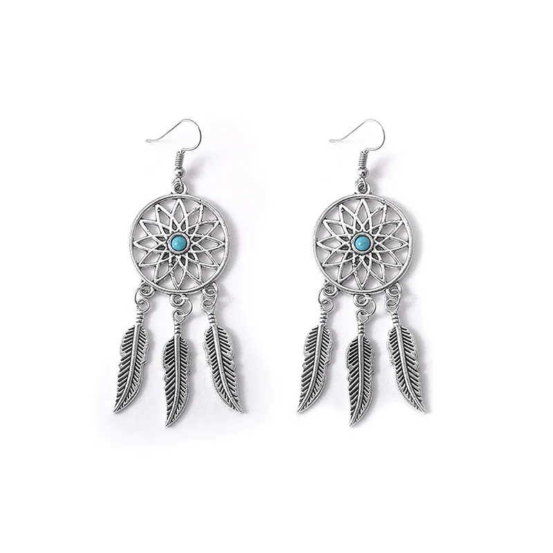 

Vintage Silver Tassel Dream Catcher Feather Earrings For Women Girls Round Earring 2018 Bohemian Style Statement Jewelry