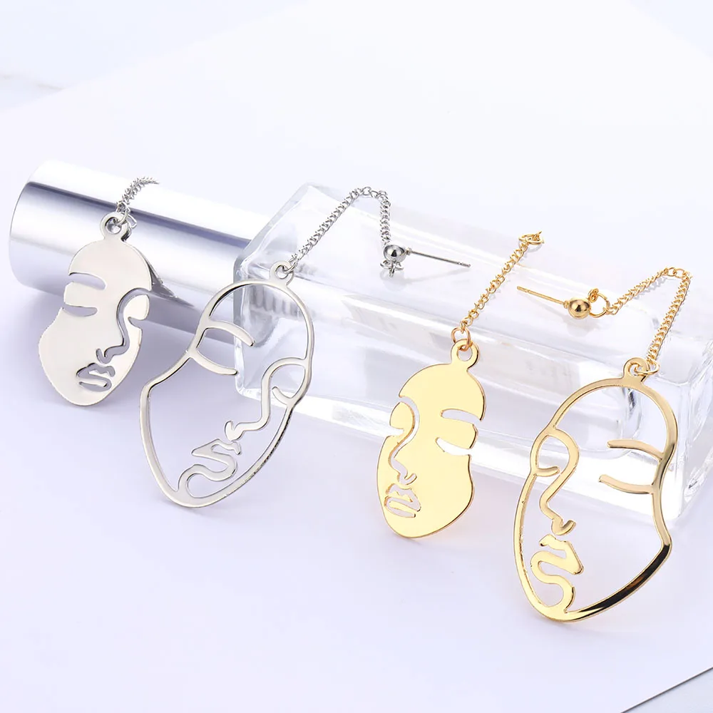 Dangle Earrings Drop Earrings Crystal Tassel Earrings Long Earrings New Gold Color Face Earrings KISS WIFE Abstract Art Drop Earrings For Women Girls Statament Tassel Exquisite Gift