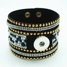 SE0126 модный народный кристалл на заказ кожаный многоярусный браслет защелкивающийся браслет подходит 18 мм застежка-молния SE0127