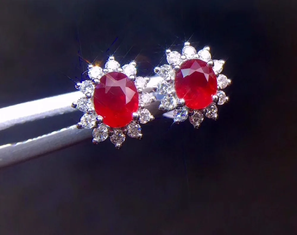 

Fine Jewelry Real 18k White gold Natural Pigeon Blood Red Ruby Female's Drop Eaarings for Women Fine New Year Birthday Present