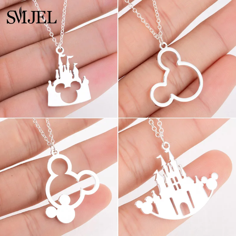 

SMJEL New Cute Mickey Pendants Necklaces Stainless Steel Animal Mouse Chain Necklace Collier Fashion Jewelry Party Gift Bijoux
