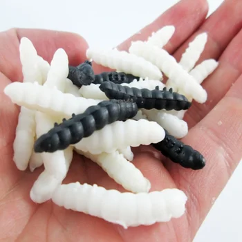 

10 Pcs/lot Creative Lifelike White Black Insect Maggot Vegetable Worm model for fishing Halloween Props Practical Jokes Toy
